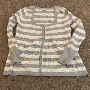 Hollister striped Gray and Cream Women's Sweater